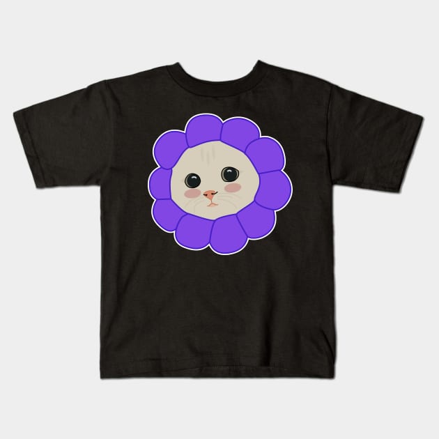 Purple cute cat with flower accessory Kids T-Shirt by Cute-Treasure